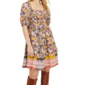 VELVET by Graham & Spencer Smocked Floral Mini‎ Dress Cotton Blend Multicolor S